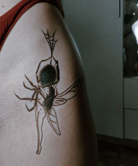 the girl and the spider Daddy Long Legs Spider Tattoo, Sternum Spider Tattoo, Spider Spine Tattoo, Matching Spider Tattoos, Rare Tattoo Ideas, Spider Hanging From Web Tattoo, Human Face Tattoo, Jumping Spider Tattoo, Poem Tattoo