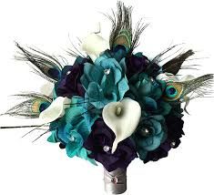 Teal Bouquet, Calla Lily Bridal Bouquet, Elegant Bridal Bouquets, Lily Bridal Bouquet, Silk Flower Bridal Bouquet, Feather Bouquet, Calla Lily Bridal, Peacock Wedding Theme, Calla Lily Bouquet