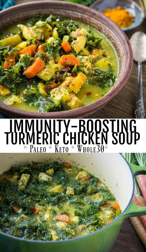 Turmeric Chicken Soup, Soup With Carrots, Paleo Chicken Soup, Turmeric Chicken, Paleo Soup, Turmeric Recipes, Keto Soup, Detox Soup, Broth Recipes