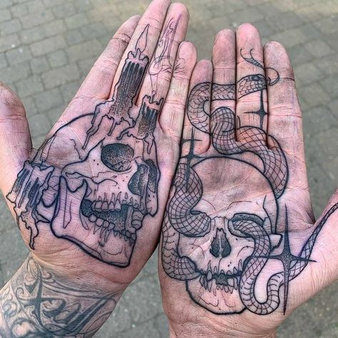 Dotted Tattoo, Hand Palm Tattoos, Palm Size Tattoos, Unique Hand Tattoos, Gotik Tattoo, Palm Tattoos, Tattoo Prices, Skeleton Hand Tattoo, 4 Tattoo