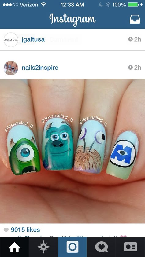 Sully Nails Monsters Inc, Monsters Inc Nail Art, Sully Nails, Monster University Nails, Monster Inc Nails, Christmas Nails Short, Disney Inspired Nails, Disney Acrylic Nails, Girls Nail Designs