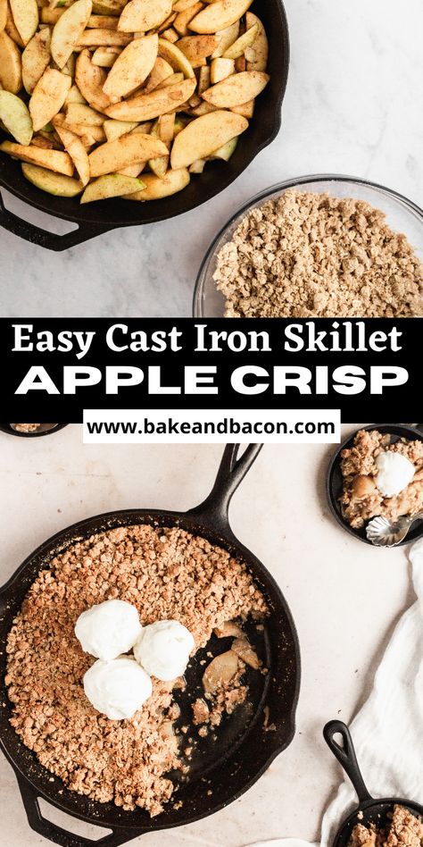 Pie Crumble Topping, Skillet Apple Crisp, Cinnamon Sugar Apples, Apple Crumble Pie, Easy Apple Crisp Recipe, Apple Crisp Recipe, Apple Crisp Easy, Iron Skillet Recipes, Easy Skillet