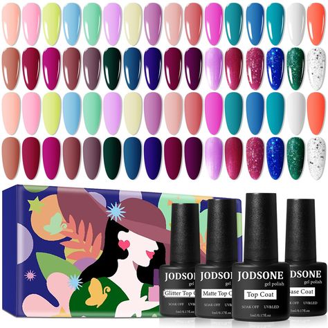 PRICES MAY VARY. Item Includes:32 Colors Gel Nail Polish (5ml each bottle), 4 No Wipe Base Coat and Glossy & Matte Top Coat, Glitter top coat (5ml each bottle).Classic and trendy pink blue yellow green and glitter gel polish,colors are suitable for all seasons and daily routine life! Make your life life colorful. Easy to use Gel Nail Polish : Highly praised and appreciated by the consuming public. With good tenacity and high shine, JODSONE nail gel polish bring you brilliant shine finish, 2 coat At Home Manicure, Routine Life, Home Manicure, Nail Polish Kit, Glitter Gel Polish, Nail Art Salon, Glitter Gel Nails, Gel Nail Kit, Nail Polish Kits