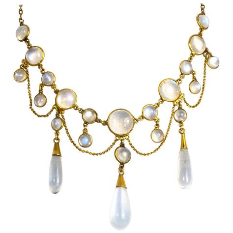 Vintage Moonstone Festoon Necklace | From a unique collection of vintage More Necklaces at https://www.1stdibs.com/jewelry/necklaces/more-necklaces/. Ivory Necklace, Festoon Necklace, The Heist, Mesh Necklace, Large Pendant Necklace, Garnet Necklace, Gold Pearl Necklace, Mom Jewelry, Vintage Pearls