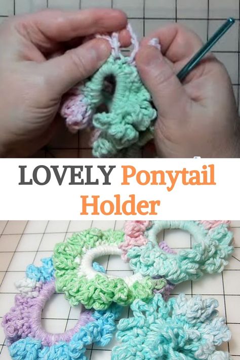 Crocheted Ponytail Holders, Crochet Ponytail Holder Free Pattern, Crochet Ponytail Holders, Ponytail Holders Diy, Crochet Starting, Christmas Crochet Gifts, Crochet Hair Scrunchies, Simple Crochet Stitches, Crochet Ponytail