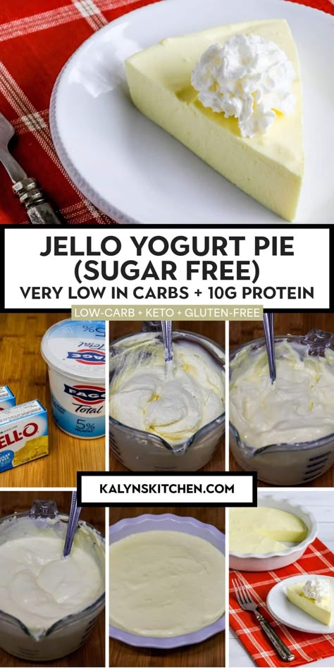 A reader sent me this recipe for Jello Yogurt Pie that's sugar-free and only has two ingredients, and it's ridiculously easy to make! If you're someone who doesn't really like to make desserts but still likes something sweet once in a while, you might really like this easy pie made from sugar-free Jello and Greek yogurt! [found on KalynsKitchen.com] #JelloYogurtPie #SugarFreeJelloYogurtPie #SugarFreeYogurtPie Yogurt And Instant Pudding, Weight Watchers Greek Yogurt Dessert, Weight Watchers Jello Desserts, Greek Yogurt And Jello Recipes, Jello And Greek Yogurt Dessert, Jello Protein Pudding, Healthy Jello Desserts, Yogurt Pie No Bake, Jello Yogurt Recipes