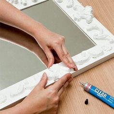 Follow Style at Home's step-by-step guide to making a fancy Rococo-style mirror frame. Have fun casting plaster mouldings to create your own unique design Decorating Mirror Frames, Upcycle Mirror, Casting Plaster, Plaster Mouldings, Mirror Frame Diy, Diy Plaster, Mirror Makeover, Baroque Frames, Furniture Appliques