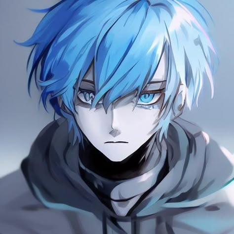 cute, anime, ai generated, blue hair, blue eyes, pale, icon, pfp Guy With Blue Hair Art, Dark Blue Hair Anime Guy, Light Blue Haired Anime Guy, Blue Hair Male Character Art, Blue Hair Anime Man, Oc With Blue Hair, White Hair Blue Eyes Anime Guy, Anime Character Blue Hair, Blue Character Art