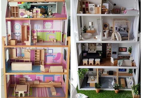 Dollhouse Makeover, Diy Barbie House, Tiny Furniture, House Makeover, Doll House Plans, Dollhouse Projects, Dolls House Interiors, Barbie Doll House, Barbie Diy