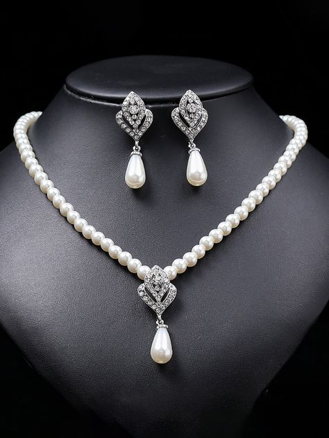 3PCS bridal pearl necklace earrings set White         Wedding & Event, size features are:Bust: ,Length: ,Sleeve Length: Pearl Jewelry Necklace Set, Pearl Necklace And Earring Set, Pokemon Jewelry, Vintage Pearl Necklace, Bridal Pearl Necklace, Pearl Necklace Vintage, Pearl Necklace Earrings, Ankle Chain, Pearl Jewelry Sets