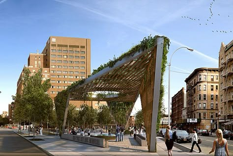 Studio a+i Reimagines AIDS Memorial Park Design as a Fresh Green Triangular Canopy | Inhabitat - Green Design, Innovation, Architecture, Green Building Communal Architecture, Memorial Park Design, Virginia Creeper, Backyard Canopy, English Ivy, Canopy Design, Landscape Architecture Design, Urban Furniture, Green Architecture