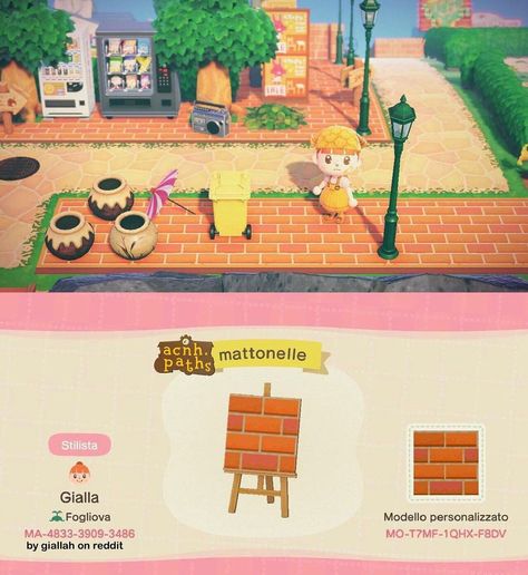 3,291 Likes, 2 Comments - ✨Animal Crossing Patterns ✨ (@acnh.paths) on Instagram: “Here’s a cute brick path that matches the brick fence! ✨Credit✨ Giallah on reddit ✨ Tags ✨ #acnh…” Acnh Orange, Animal Crossing Patterns, Brick Sidewalk, Nintendo Switch Animal Crossing, Acnh Paths, Brick Path, Orange Brick, Animal Crossing Memes, Brick Fence