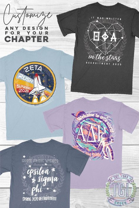 Space And Galaxy, Dance Theme, Fraternity Tshirts, Space Tshirt, Recruitment Shirts, Themed Shirts, Graphic Shapes Design, Dance Themes, Galaxy Theme