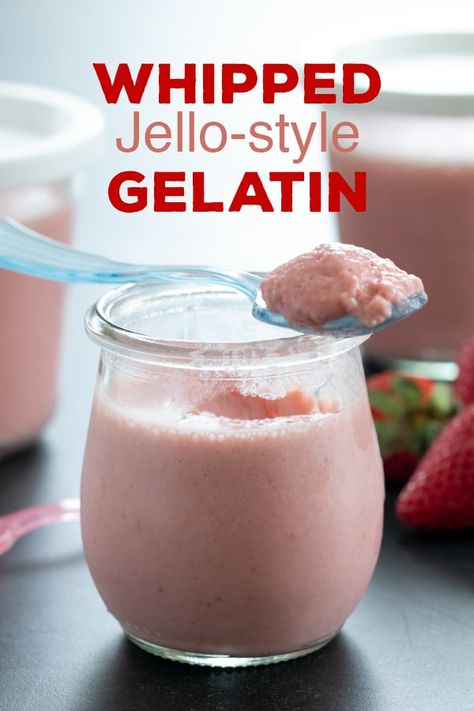 This easy whipped JELLO-style gelatin recipe with a mousse-like texture and fresh fruit flavor is the perfect no-bake easy, light dessert for warmer months. #gelatin #mousse #glutenfree Home Made Jello Recipes Fruit Juice, Recipes With Unflavored Gelatin, Desserts Using Gelatin, Vegan Jello Recipe, Whipped Jello Recipes, Whipped Jello Dessert, Recipes With Jello Powder, Gelatin Mousse, Whipped Jello