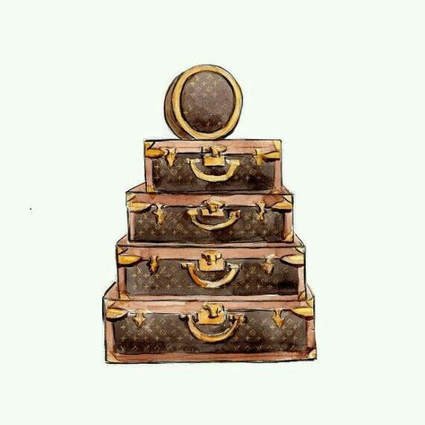 Louis Vuitton luggage Travel Bag Illustration, Luggage Illustration, Louis Vuitton Watercolor, Louis Vuitton Suitcase, Vintage Trunk, Louis Vuitton Trunk, Monogram Art, Bag Illustration, 500 Miles