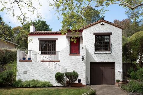 Stucco With Brick Accents, White Stucco Exterior, White Stucco House, Stucco House, Stucco Siding, Green Shutters, White Siding, Green Windows, House Trim