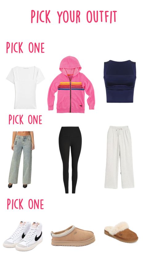 Pick out an outfit in real life or just for fun! This also could help to give you new clothes ideas or if you need an outfit for school it will help you! Pick Your Outfit, Outfit For School, Shoe Ideas, New Clothes, Clothes Ideas, Your Outfit, Pick One, Just For Fun, School Outfits