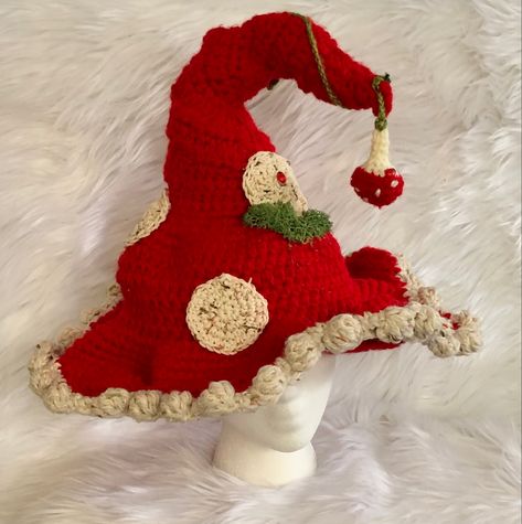 Twisted Toadstool Hat Pattern, Fairy Crochet Hat, Crochet Mushroom Witch Hat, Mushroom Hat Crochet Pattern Free, Mushroom Crochet Ideas, Crochet Mushroom Hat Free Pattern, Crochet Witch Hat Pattern Free, Mushroom Crochet Hat, Mushroom Hat Crochet