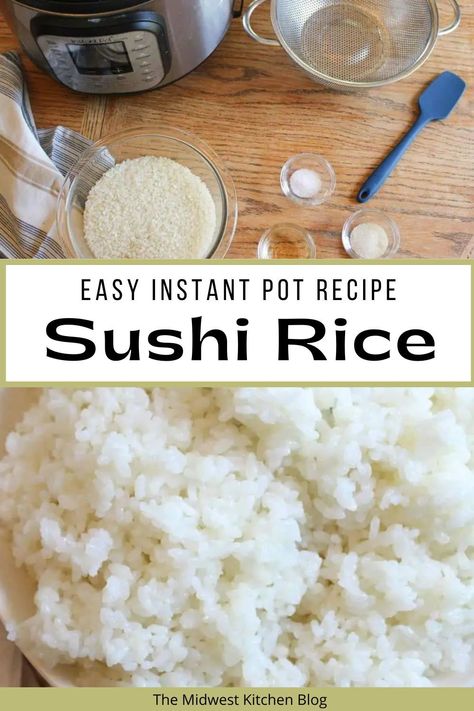 Sushi rice in the instant pot is super easy to make! It's light, fluffy, tangy and so perfect! Use Instant pot sushi rice to make homemade sushi rolls or sushi bowls! This rice takes 20 minutes to make inside your instant pot or pressure cooker! How To Make Sushi Rice Instant Pot, Instapot Sushi Rice Recipe, Steam Rice Instant Pot, Sushi Rice Instant Pot, Cook Sushi Rice, Rice For Sushi, Cooking Sushi Rice, Instant Pot Sushi Rice, Perfect Sushi Rice