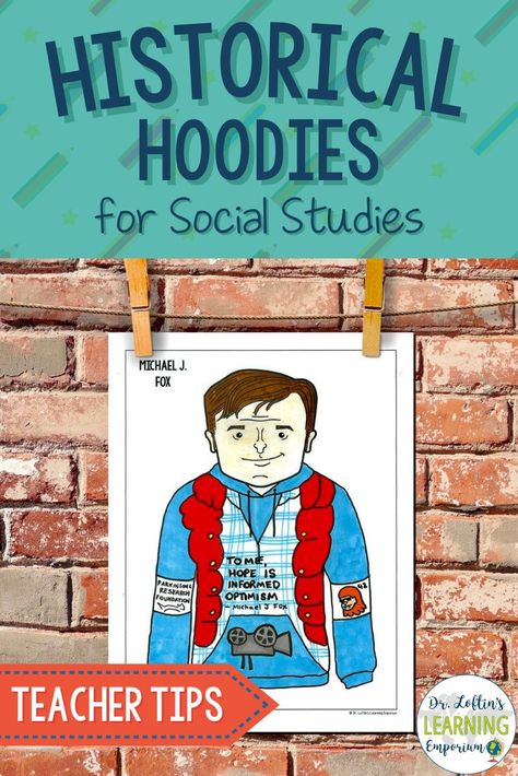 Engage your students with this super fun social studies activity that integrates art and literacy and makes a great end of year review! Students will think critically about their chosen or assigned historical figure, time period, or major event as they apply their knowledge to design a custom hoodie. Before getting started with the design process, students can read a short article or view the included PowerPoint presentation to learn about the 3,000 year history of hoodies and their design. Social Studies Games Elementary, Social Studies Literacy Activities, Social Studies End Of Year Activities, Social Studies Art Projects, Back To School Social Studies Activities, Social Studies Project Ideas, Social Studies Projects Middle School, Middle School Social Studies Classroom, Middle School Social Studies