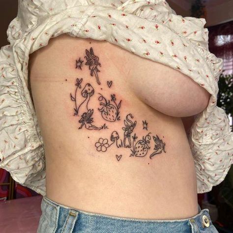 Tattoo Ideas In Between Breast, Lower Stomach Tattoo, Breast Tattoos For Women, Tattoo Art Ideas, Lil Tattoos, Girls Tattoos, Skin Aesthetic, Funky Tattoos, Fairy Tattoo Designs