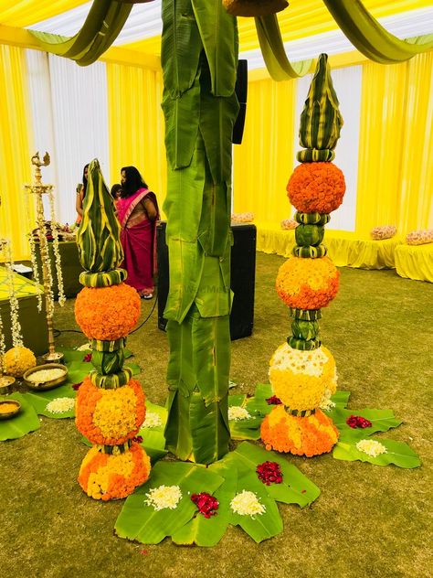 Photo From South Indian Theme Haldi - By Show Makers India Haldi Theme, Indian Party Themes, Ganpati Decoration At Home, India Photo, Indian Theme, Hand Tattoos For Girls, Wedding Backdrop Design, Mehndi Decor, Wedding Register