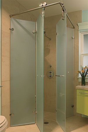 Wide-Open Baths for Small Spaces - Fine Homebuilding Article Remodel Shower Stall, Bathroom Shower Doors, Fine Homebuilding, Shower Stalls, Small Showers, Bathroom Idea, Tiny Bathrooms, Bathroom Remodel Shower, Trendy Bathroom