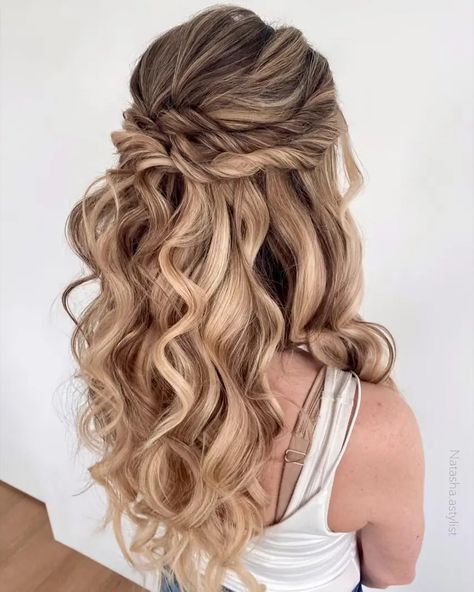 Wedding Half Updo, Braided Half Updo, Long Hair Waves, Wedding Hair Half, Braided Half Up, Long Hair Updo, Wedding Hairstyles Half Up Half Down, Half Updo, Half Up Half Down Hair