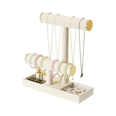 PRICES MAY VARY. Powerful: jewelry organizer stand can simultaneously store a dozen bracelets, necklaces,hair ties and scrunchies,the rings tray can store a dozen rings earrings and other jewelry accessories. Beautiful: this bracelet and necklace holder organizer is made from soft beige white velvet,it is very beautiful and makes your jewelry look lovely, perfect for photo props, and very strong to stay. Simple installation: bracelet display stand contains two rods, a base and is easy to install Accessories Organizer Ideas, Mini Jewelry Organizer, Bracelet And Necklace Holder, Bedroom Items Decor, Coquette Jewelry Holder, Necklace Stand Display, Stuff To Buy On Amazon, Pottery Jewelry Holder, Cute Jewelry Holder