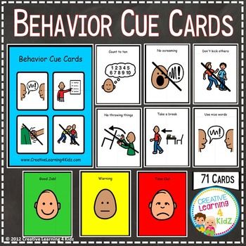 71 Behavior Cue Cards Card size is about 2 3/4 x 3 1/2 Cards examples: use your words, count to 10, ask for help, take a break, no hitting, no throwing things, don't kick others, no biting others, no pushing no touching and much more. This item would be great for No Hitting, Pecs Pictures, Behavior Cards, Use Your Words, Behavior Charts, Token Board, Speech Delay, Visual Strategy, Visual Schedules