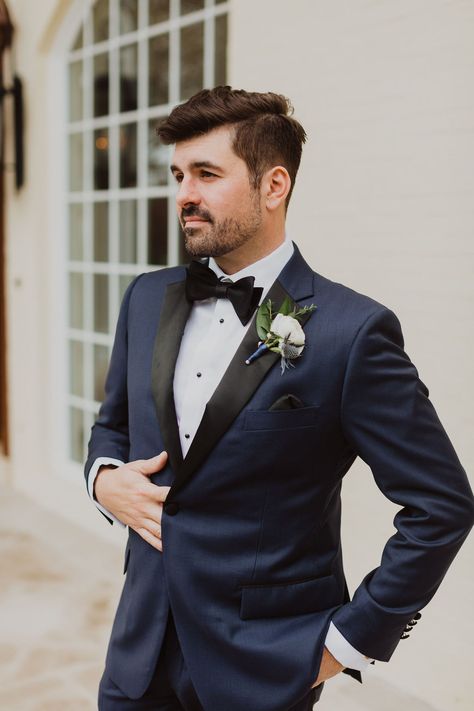 groom in tuxedo Navy And Black Tux Wedding, Wedding Tux Groom, Navy Tux Wedding, Navy Blue Tux, Tuxedo Blue, Blue Tuxedo Wedding, Black Tux Wedding, Navy Tux, Midnight Wedding