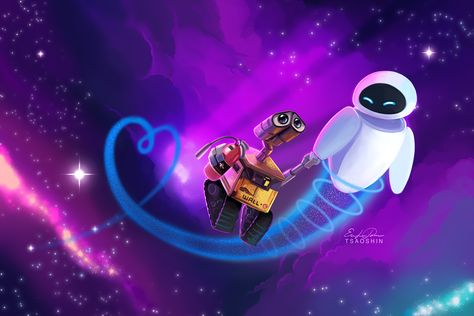 Walle Y Eva, Wall E And Eve, Wall E Eve, Valentines Art, Wall E, Pixar Movies, Art Style Inspiration, Personalized Wall, Heart Wallpaper