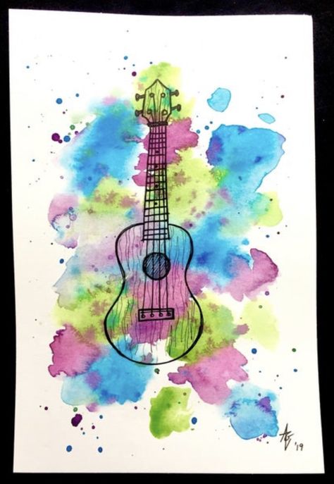 Ink Illustrations, Pen Art, Ink Pen Drawings, Watercolor And Ink, Ink Drawing, Ukulele, Music Art, Teaching Kids, Pen And Ink