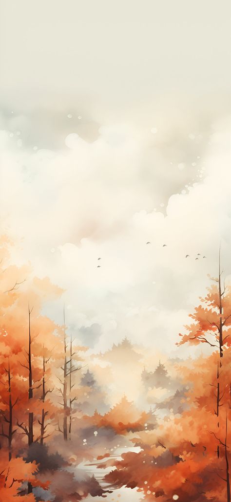 Simple Anime, Tree Watercolor, Fall Tree, Iphone Wallpaper Fall, Fall Watercolor, Aesthetic Fall, Tree Wallpaper, Watercolor Wallpaper, Watercolor Trees