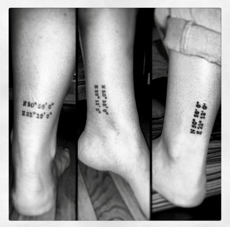 Sisters tattoo, coordinates, ankle, tiny tat, siblings Coordinate Ankle Tattoo, Tattoo Coordinates, Torres Tattoo, Friends Tattoos, Infinity Tattoo On Wrist, Cross Tattoo On Wrist, 30 Tattoo, Simple Cross Tattoo, Cousin Tattoos