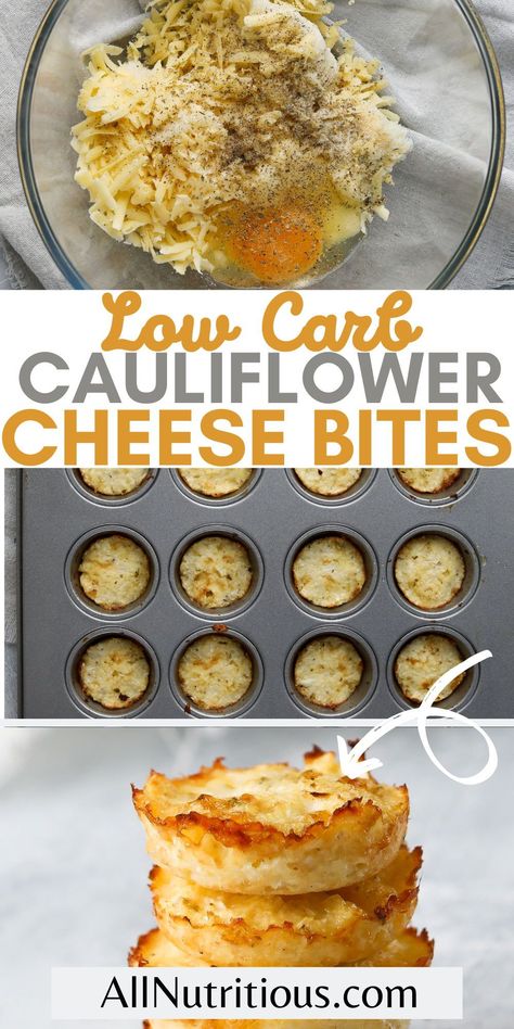 Cauliflower is one of the most nutritious and low carb vegetables out there. These healthy cauliflower bites are great for easy meal prep and is a great meal to eat on the keto diet. Cauliflower Side Dish Recipes Low Carb, Cauliflower Recipes Healthy Easy, Cauliflower Cups, Cauliflower Ideas Healthy, Cauliflower Rounds, Cauliflower Puffs, Easy Healthy Cauliflower Recipes, Cauliflower Easy Recipes, Cauliflower Cheese Bites