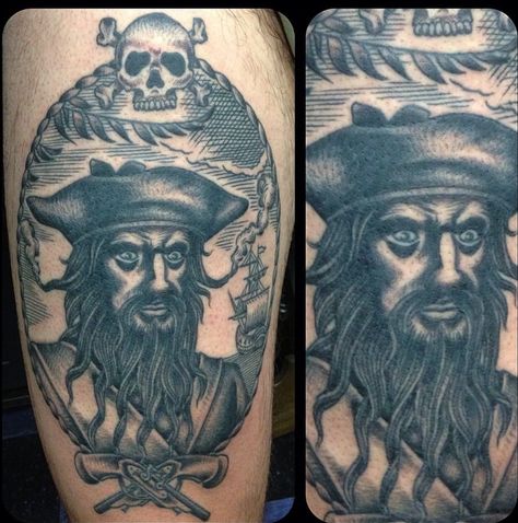 Blackbeard Blackbeard Tattoos, Pirate Tattoo Design, Black Beard Pirate, Favorite Tattoos, Pirate Tattoo, Black Beard, Pirates Life, Black Beards, Black Tattoo