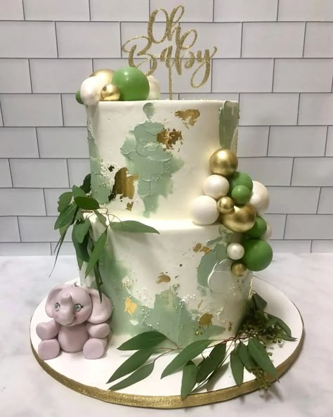 Simple Baby Shower Cakes, Gold Baby Shower Cake, March Baby Shower, Simple Baby Shower Cake, Safari Baby Shower Cake, Green Birthday Cakes, Baby Shower Cakes Neutral, Wild Baby Shower, Safari Baby Shower Boy