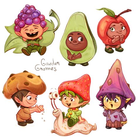 Gnome Garden Drawing, Gnome Character Art, Cute Illustration Character, Character Exploration, Cartoon Garden, Garden Fairies, Illustration Art Kids, Garden Gnomes, Childrens Books Illustrations