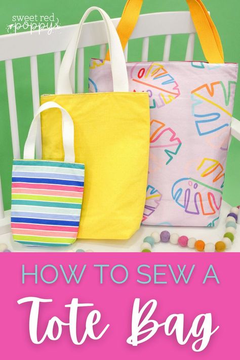 Make This Tote Bag in 5 Different Sizes. This Free Sewing Pattern Includes an Interior Pocket for Small Items and It’s Fully Lined for a Professional Finish. Diy Tote Bag Sewing, Tote Bag Sewing Pattern, Tote Bag Sewing, Tote Bag Straps, Tote Bag Pattern Free, Kids Tote Bag, Bag Sewing Pattern, Diy Tote, Simple Tote