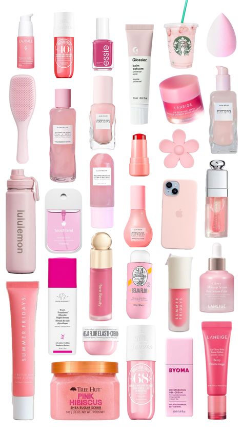 #pink #collage #skincare #glowrecipe Skincare Collage, Nice Makeup, Pink Collage, Wishlist Ideas, Makeup Images, Makeup List, Eye Makeup Designs, Christian Stuff, Indie Room