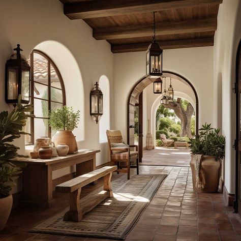 Mediterranean Interior Design, Hacienda Style Homes, Spanish Modern, Mediterranean Interior, Mediterranean Style Homes, Spanish Style Home, Casas Coloniales, Spanish Style Homes, Hacienda Style