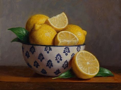 Lemon Bowl, Flower Pattern Drawing, Still Life Artists, Lemon Painting, Paintings Oil, Still Life Fruit, Still Life Oil Painting, Fruit Painting, Acrylic Oil Painting