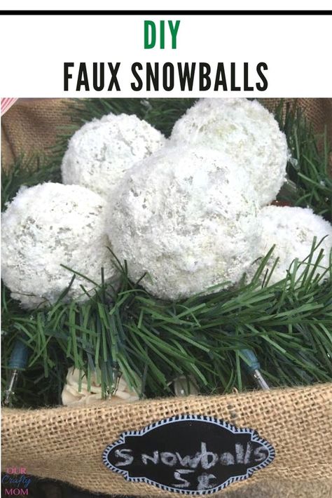 Pick up a few dollar store supplies to make fun fake snowballs. The kids will get a kick out of them. You can leave a big basket of them by the front door. #ourcraftymom #diysnowballs #diyfakesnowballs #dollarstorecrafts #wintercrafts Snowballs Diy, Faux Snowballs, Fake Snowballs, Diy Dollar Tree Crafts, Diy Wood Wall Decor, Decorative Mesh Wreaths, Easy Diy Thanksgiving, Pine Cone Christmas Tree, Crafty Mom