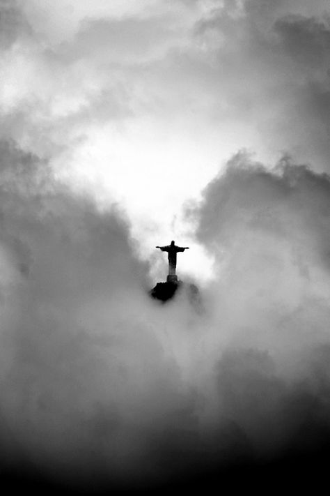 Christ the Redeemer statue - Rio de Janeiro, Brazil | Sky | Clouds | Black  White | Photography | Beautiful | South America | Dark | Moody | Statue | www.republicofyou... Magic Places, Christ The Redeemer, Ayat Alkitab, Jesus Art, 판타지 아트, Jesus Pictures, Jolie Photo, Christian Art, 그림 그리기