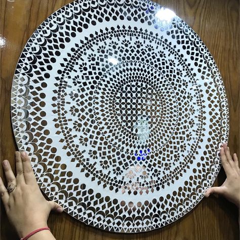 This art is made using beautiful designed cutted small pieces of mirrors .. 
Size, color and design customisation available. Mosaic Mandala, Mirror Artwork, Mirror Mosaic, Dot Mandala, Mdf Board, Mirror Art, A Mirror, Mosaic Art, Facebook Page