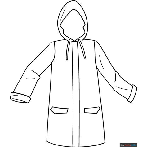 Free Rain Coat Coloring Page for Kids Rain Coat Drawing, Raincoat Drawing, Clothes Coloring, Free Rain, Easy Drawing Guides, Free Printable Coloring Sheets, Drawing Guides, Raincoat Kids, Kids Print