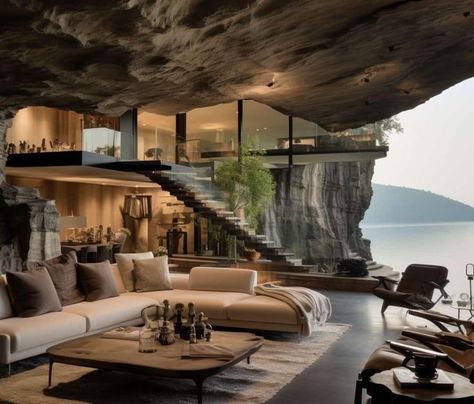 Rebecka - Amazing CAVE HOUSE🏠🏡♥️♥️ Interior Mansion, Environmental Architecture, Vacation Villa, Luxury Houses Mansions, Cave House, Smart Home Design, Lounge Design, Earthship, Gothic House