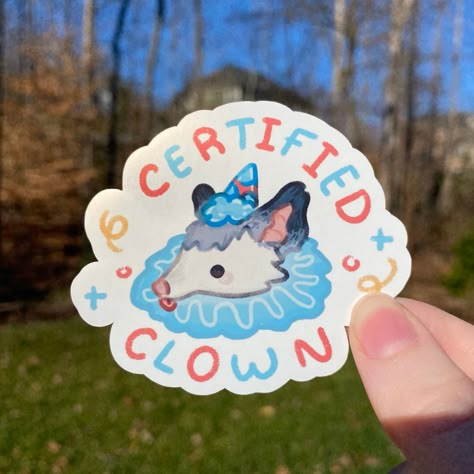 Possum Stickers, Clown Possum, Milky Tomato, Certified Clown, Clown Sticker, Weird Stickers, Sticker Design Inspiration, Cute Clown, Sticker Inspo