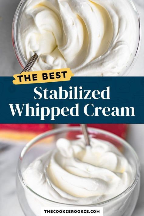 Master the art of Stabilized Whipped Cream with this easy homemade recipe! Say goodbye to store-bought whipped topping and create your own delicious and stable whipped cream for all your desserts. Discover the secret to perfect whipped cream on my site. It's simpler than you think! Heavy Whipping Cream Ice Cream, Chantilly Cream Recipe, Sugar Substitutes For Baking, Stable Whipped Cream, Diy Whipped Cream, Whip Recipes, Basic Cooking Skills, Homemade Cool Whip, Make Whipped Cream